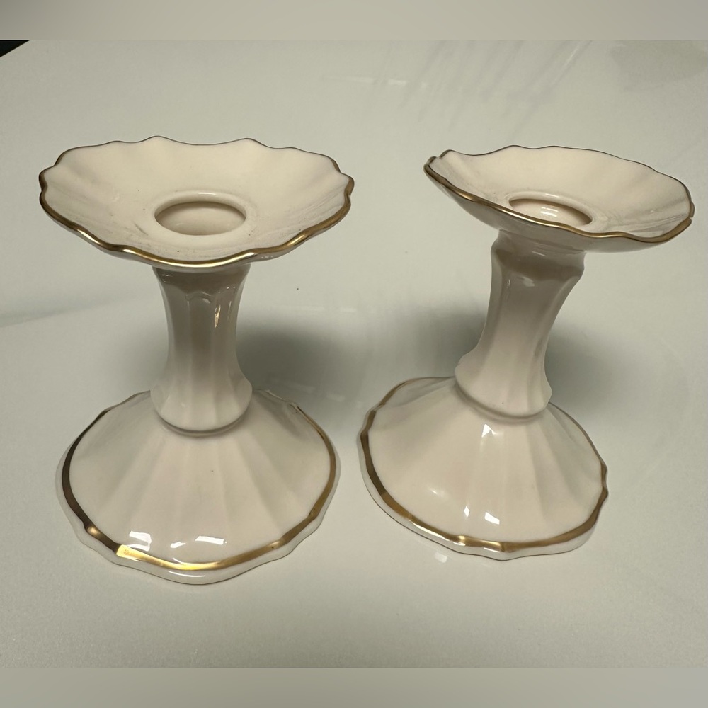 Lenox Elegant Cream and Gold Candle Sticks